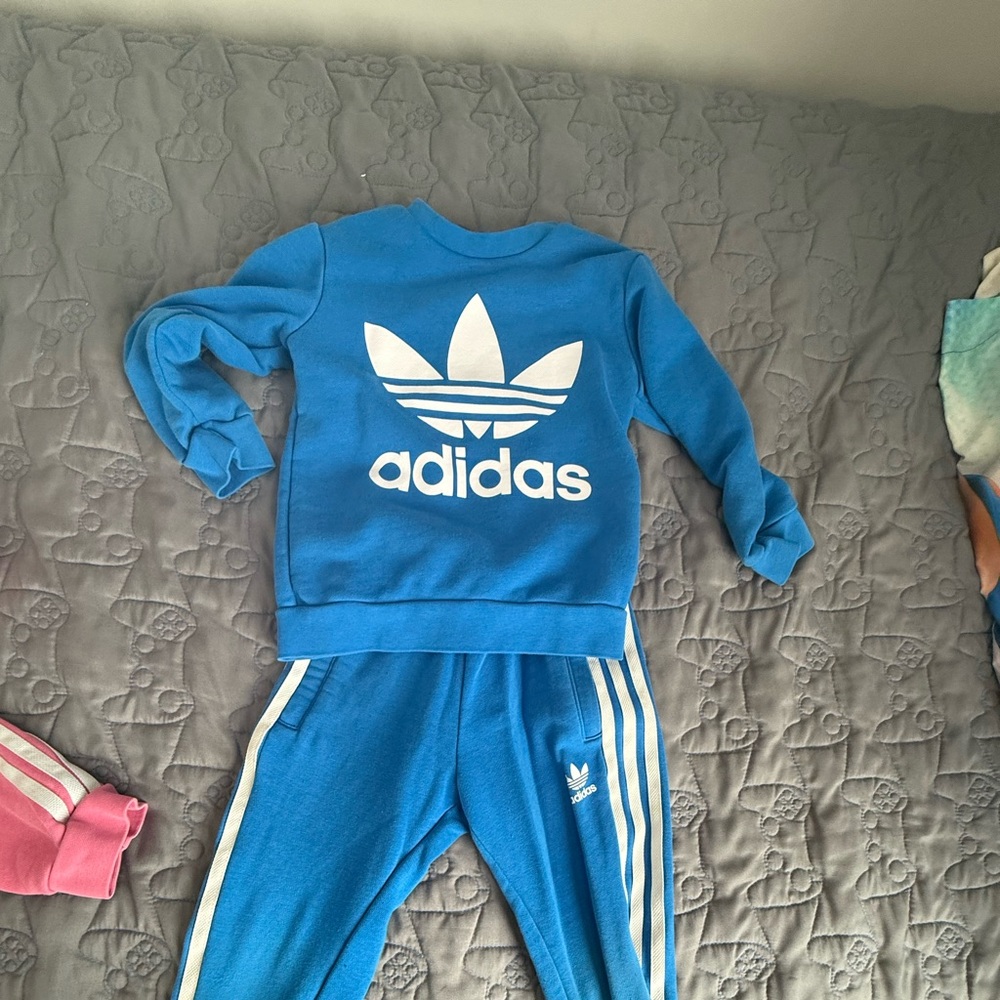 Adidas Kids Blue Joggers with White Stripes